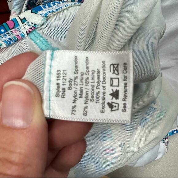 Spanx Assets Blue & Green Floral Paisley One Piece Swimsuit Womens XL Modest - Picture 13 of 13